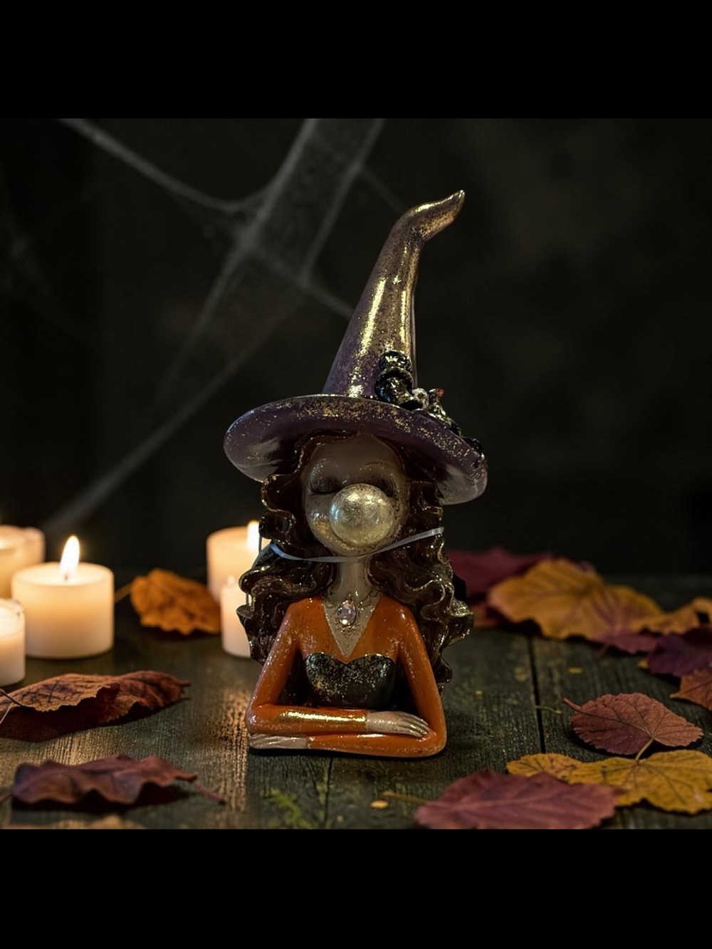 Bella luxx Handcrafted Orange and Purple Witch Figurine Home Accent